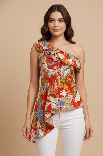 [TA21600] LULUMARI BLUSA MUJER ROJO FLORES