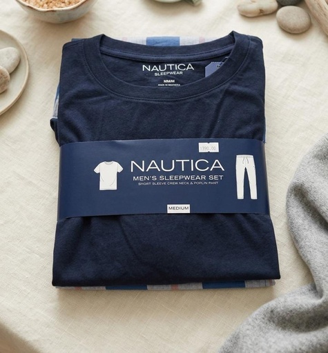 [WPJ001] NAUTICA PIJAMA AZUL M.CUADRC. HOMBRE