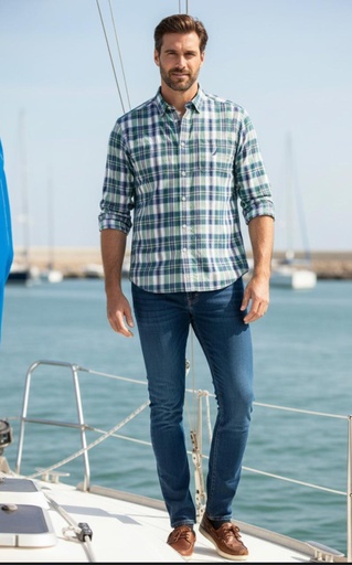 NAUTICA CAMISA VERDE-AZUL WR3609
