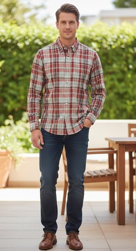 [WR3614] NAUTICA CAMISA CUADRIC.ROJO-OCRE-