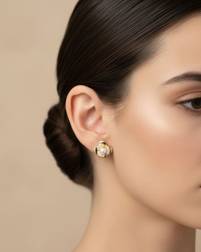 [AE0148] ARETES DE ENCHAPE FLOR DORADO-PLATA