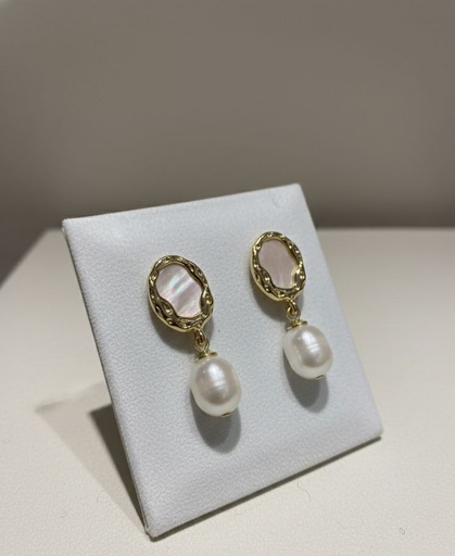 [AE0381] ARETES ENCHAPE CONCHA NARCAR-PERLA