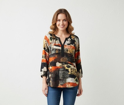 [81217049] SIONI BLUSA MUJER NEGRO ESTAMPADO