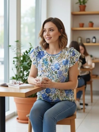 [8721B] APRIL BLUSA BLANCO FLORES AZUL