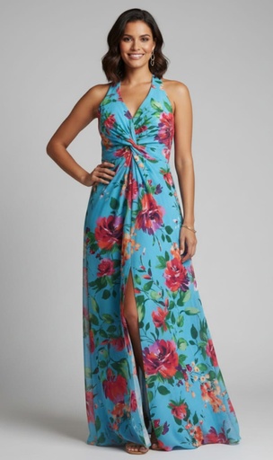 [9171889] SLNY VESTIDO CELESTE FLORES