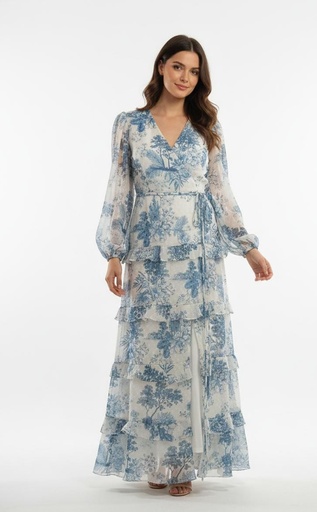 [92829MK] MAISON TARA VESTIDO BLANCO FLRS AZUL