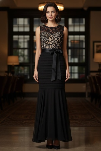 BETSY&ADAM VESTIDO NEGRO-BEIGE LARGO A13704