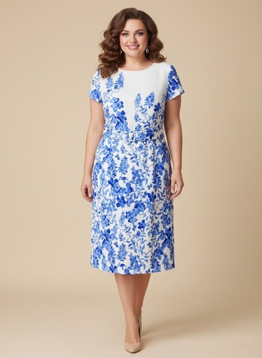 [A6680] SHELBY&PALMER VESTIDO BLANCO FLRS AZUL