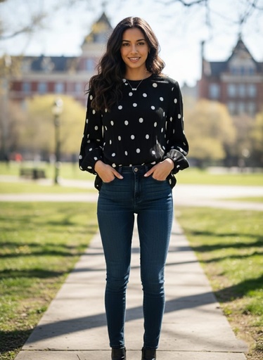 [ADS301019] ADRIANA PAPEL BLUSA NEGRA/PUNTOS