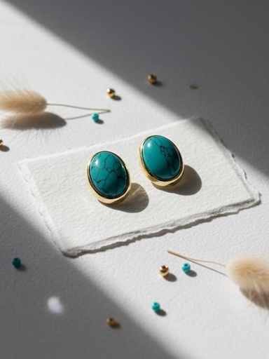 [AE0169] ARETES ENCHAPE OVALADO AQUA RAYAS NGR