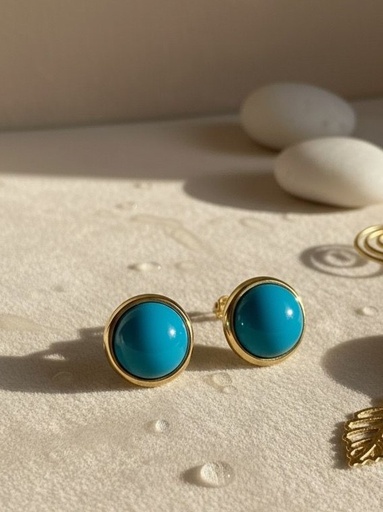 [AE0179] ARETES ENCHAPE OVALADO TURQUEZA