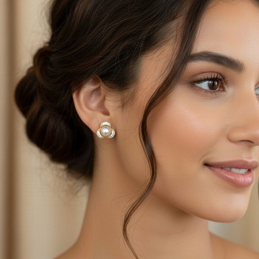 [AE0245] ARETES ENCHAPE ROSA PERLA BRILLATE