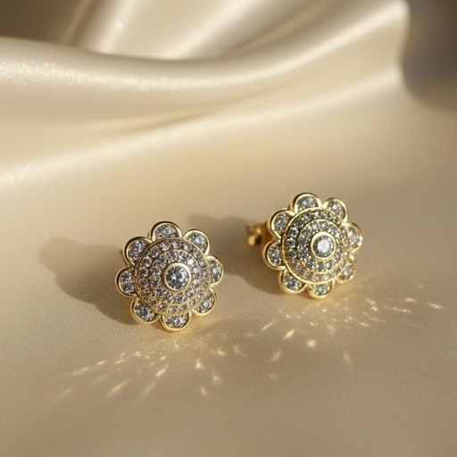 [AE0277] ARETES ENCHAPE FLRS DRD-PLATEADO