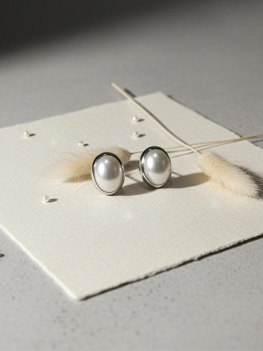 [AE0308] ARETES ENCHAPE OVALADO PLATEADO PERLA