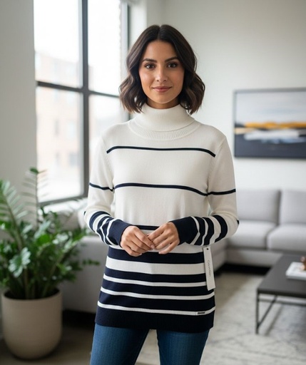 [M1VS1092] CALVIN KLEIN SUETER BLANCO-AZUL LINEAS