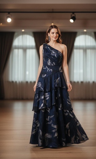 [MD1E206773] AIDAN MATTON VESTIDO AZUL M.FLRS PLATA