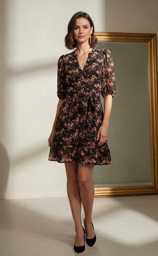 SANDRA DARREN VESTIDO NEGRO FLRS ZZ78582