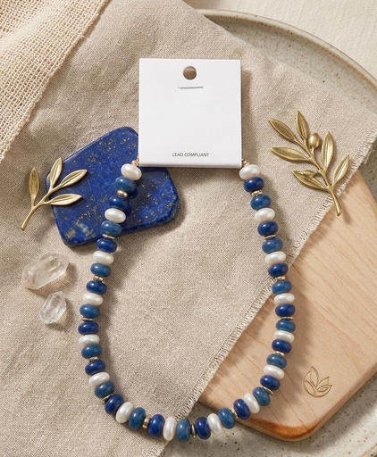 [ZZJNC602] LEAD COLLAR PERLAS AZUL-BLANCO