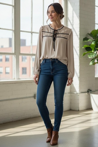 MINE BLUSA BEIGE CINTA NEGRO ZZTB8958