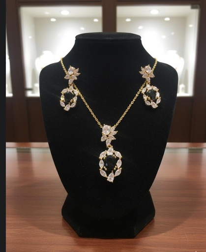 [SET012] SET COLLAR-ARETES DRD-NEGRO BRILLA