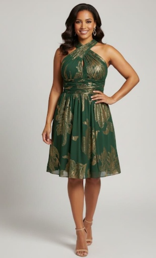[054421260] AIDAN MATTON VESTIDO MUJER VERDE-DORADO