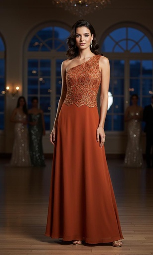 [054422210] AIDAN MATTOX VESTIDO MUJR TERRACOTA PIED