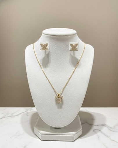 [SET016] SET ARETES-COLLAR MARIPOSA DORADA