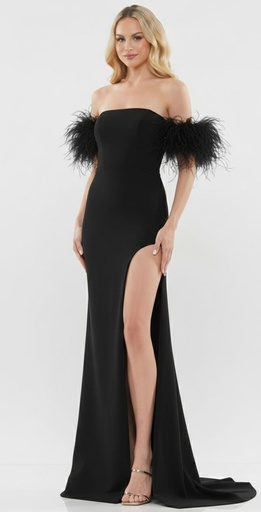 [3250N] LA COLORS VESTIDO NEGRO LARGO PLUMAS MUJ