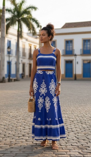 CRETA SET BLUSA-FALDA AZUL FLRS 2925H