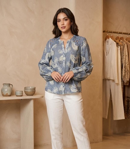 HOPE&HARLOW BLUSA AZUL FLRS HT814N74K
