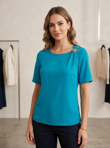 MICHEL BLUSA AQUA BROCHE/DRD 43726AQ