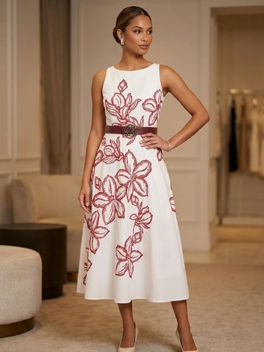 LA DIOSA VESTIDO BLANCO FLRS ROJO 881